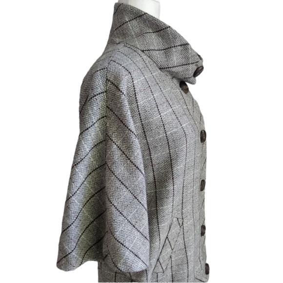 Halogen Wool Tweed Grey Windowpane Poncho Striped Professional Jacket L Gray - Picture 2 of 7